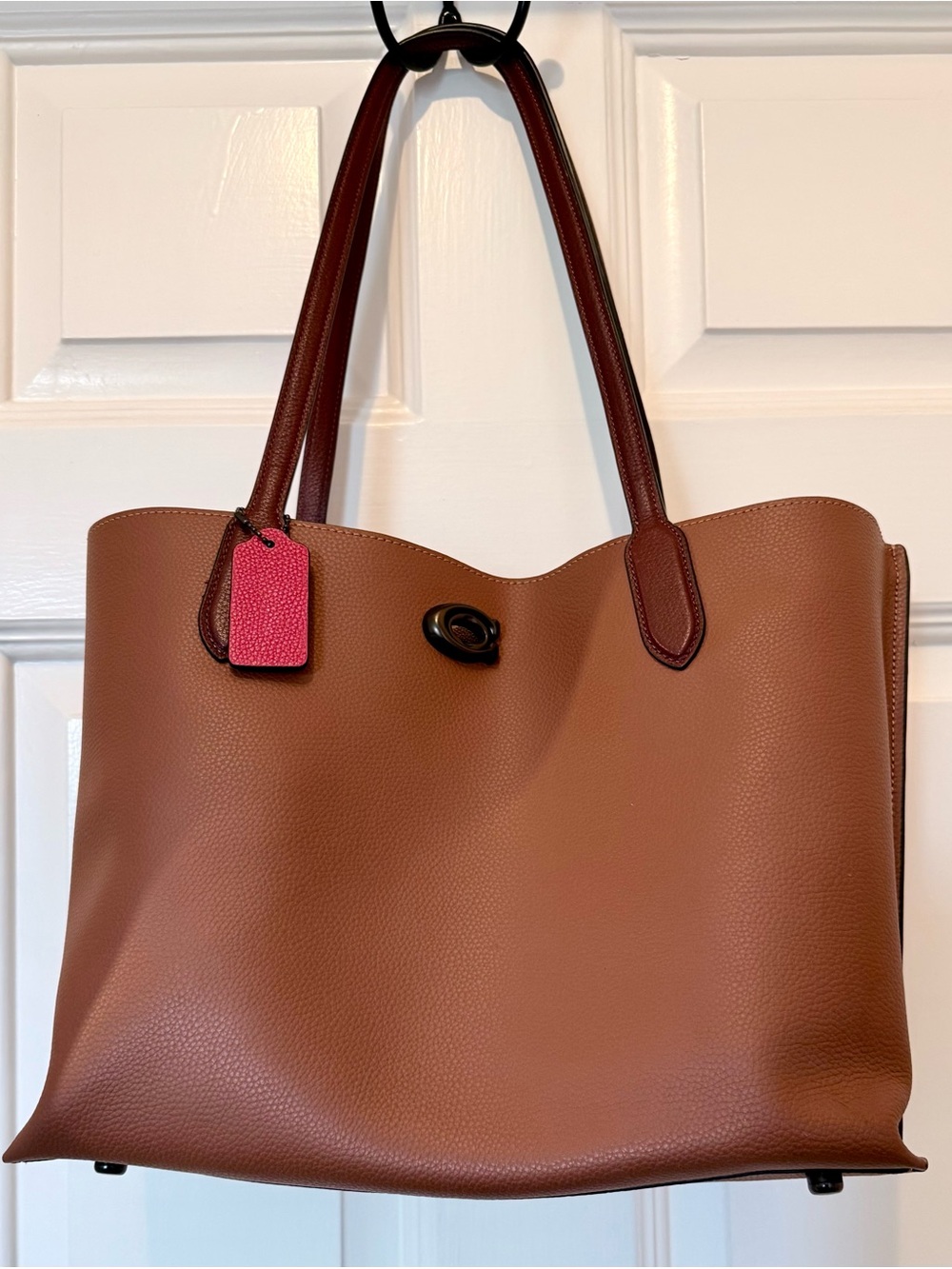 Coach CO692 Work Willow Saddle Brown Leather Shoulder Bag with Turn Lock Detail